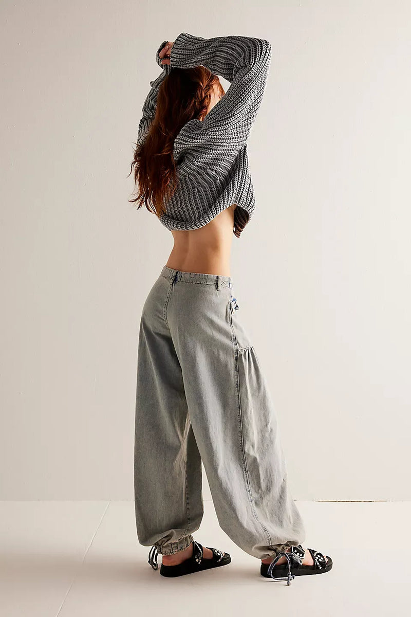 Lotus Tube Jeans, Freelady Lotus Jeans, Lotus Tube Jeans Ruffle, Womens Loose Fitting Mid High Waist Jeans