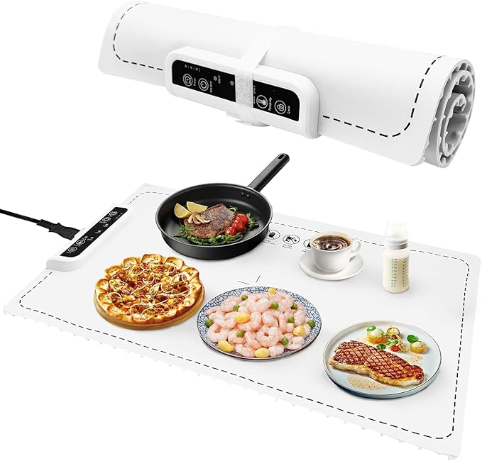Portable  and Rollable Warming Mat for Food,Electric Warming Tray Full Surface Heating,Food Warmer with Adjustable Temperature, Food Warmers for Parties|Buffets|Gatherings,Auto Shut-Off,Everyday Use