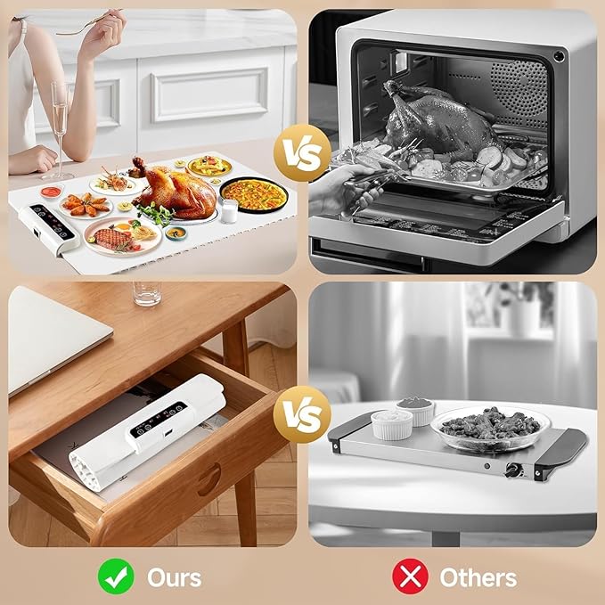 Portable  and Rollable Warming Mat for Food,Electric Warming Tray Full Surface Heating,Food Warmer with Adjustable Temperature, Food Warmers for Parties|Buffets|Gatherings,Auto Shut-Off,Everyday Use