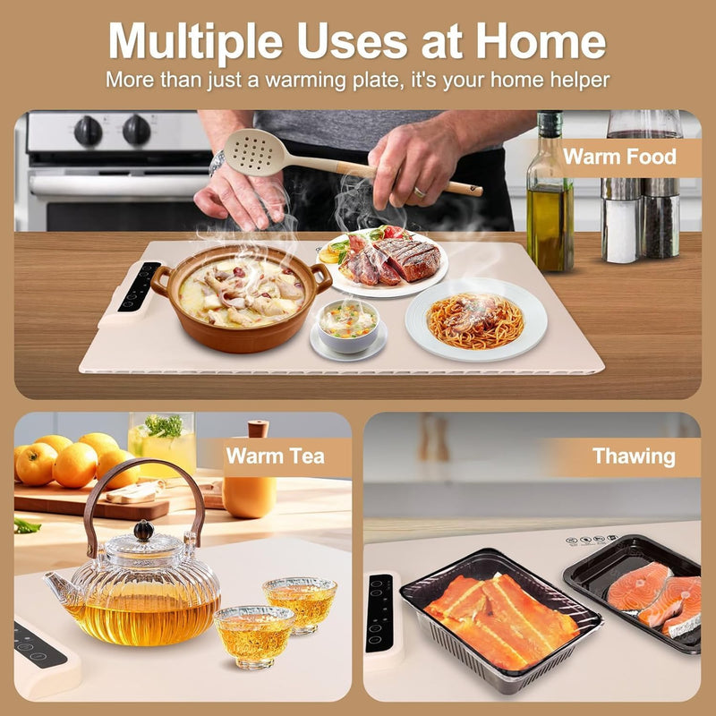 Portable  and Rollable Warming Mat for Food,Electric Warming Tray Full Surface Heating,Food Warmer with Adjustable Temperature, Food Warmers for Parties|Buffets|Gatherings,Auto Shut-Off,Everyday Use