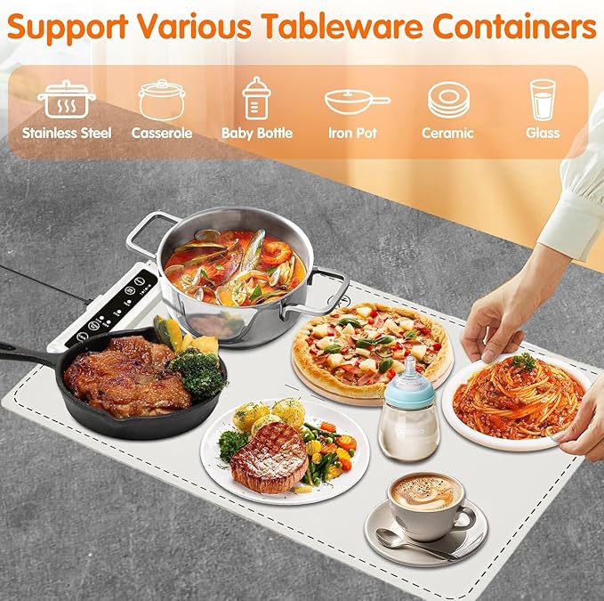 Portable  and Rollable Warming Mat for Food,Electric Warming Tray Full Surface Heating,Food Warmer with Adjustable Temperature, Food Warmers for Parties|Buffets|Gatherings,Auto Shut-Off,Everyday Use