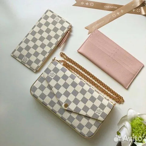 Louis Vuitton  Damier Azur Pochette Felicie Chain Wallet Rose Ballerine