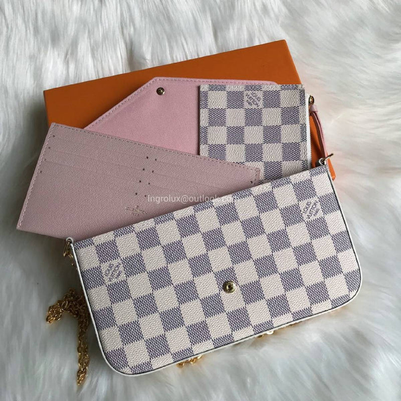 Louis Vuitton  Damier Azur Pochette Felicie Chain Wallet Rose Ballerine