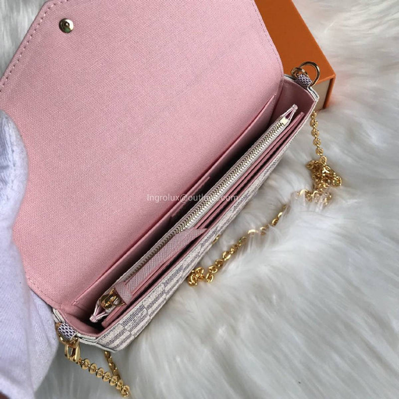 Louis Vuitton  Damier Azur Pochette Felicie Chain Wallet Rose Ballerine