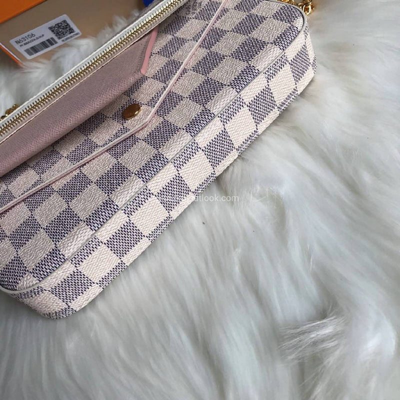 Louis Vuitton  Damier Azur Pochette Felicie Chain Wallet Rose Ballerine