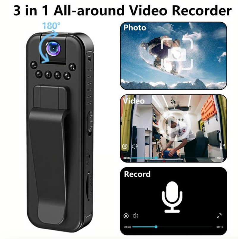 🔥🔥 Wearable Body Cam with Night-Vision & 180° Rotation Lens Vlogging Camera