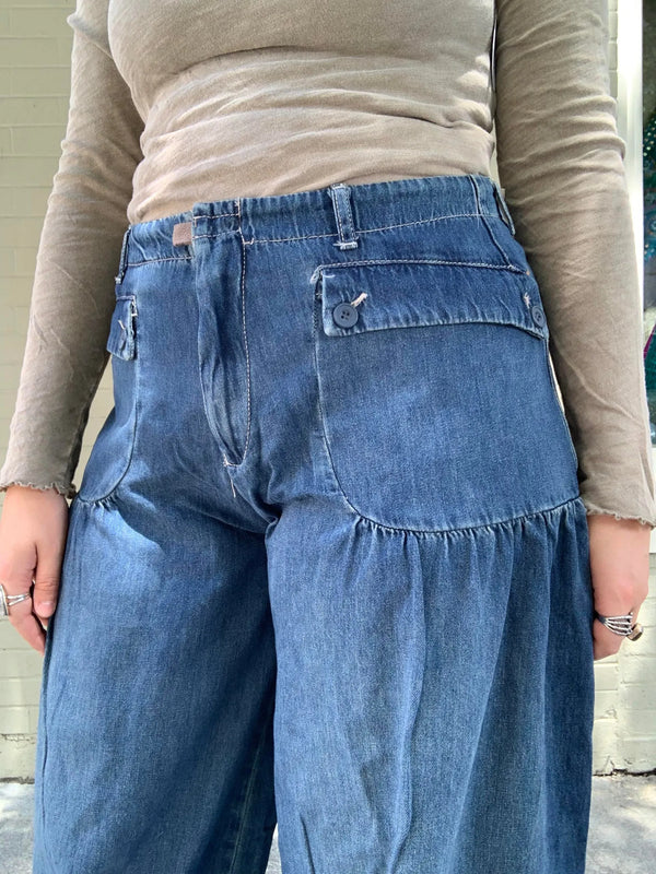 Lotus Tube Jeans, Freelady Lotus Jeans, Lotus Tube Jeans Ruffle, Womens Loose Fitting Mid High Waist Jeans