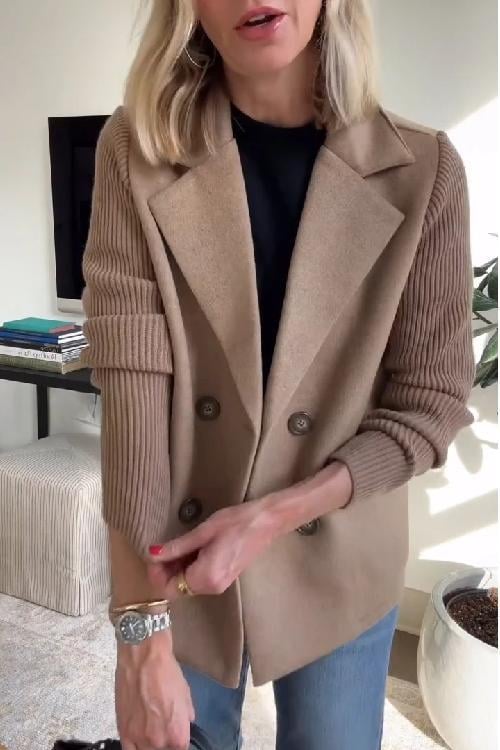 【🔥2025 New Products】🌈 Women's Lapel Button Patchwork Sleeve Casual Coat with Two Pockets on the Sides