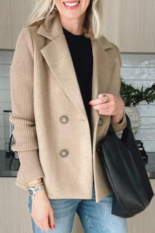【🔥2025 New Products】🌈 Women's Lapel Button Patchwork Sleeve Casual Coat with Two Pockets on the Sides
