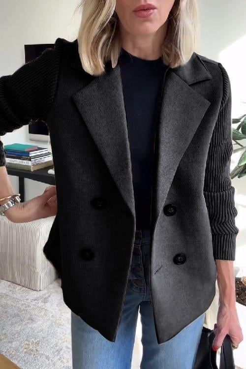 【🔥2025 New Products】🌈 Women's Lapel Button Patchwork Sleeve Casual Coat with Two Pockets on the Sides