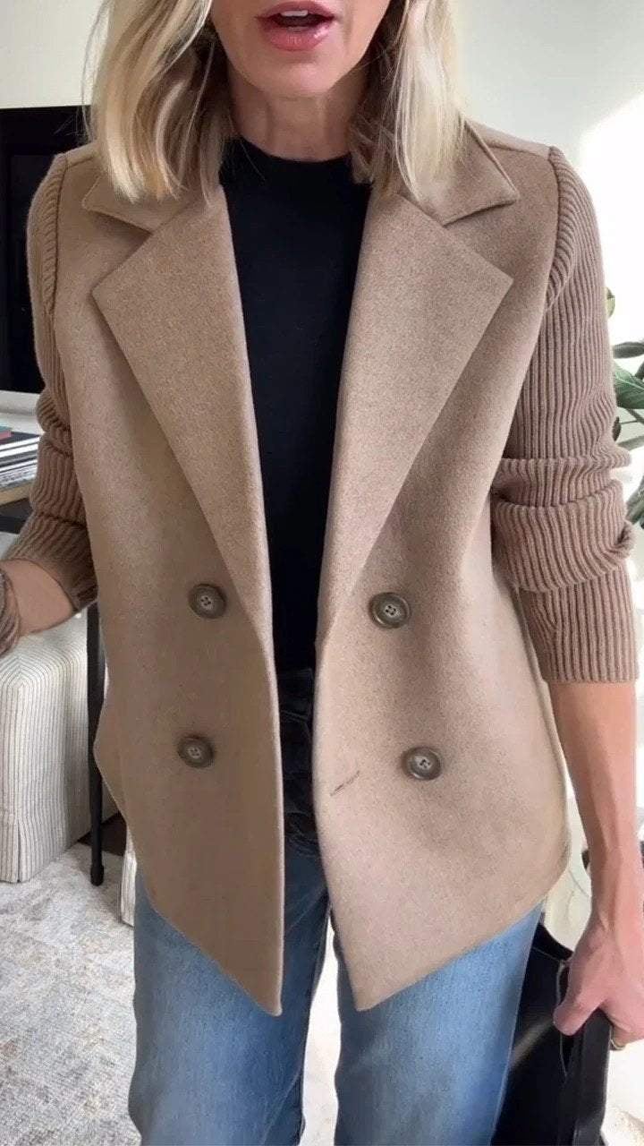 【🔥2025 New Products】🌈 Women's Lapel Button Patchwork Sleeve Casual Coat with Two Pockets on the Sides