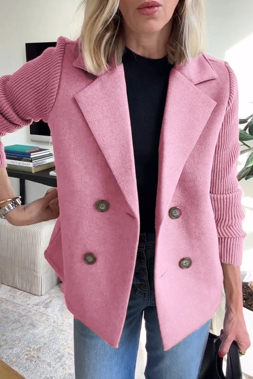 【🔥2025 New Products】🌈 Women's Lapel Button Patchwork Sleeve Casual Coat with Two Pockets on the Sides
