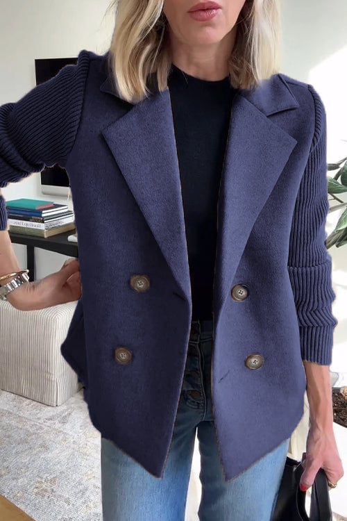 【🔥2025 New Products】🌈 Women's Lapel Button Patchwork Sleeve Casual Coat with Two Pockets on the Sides