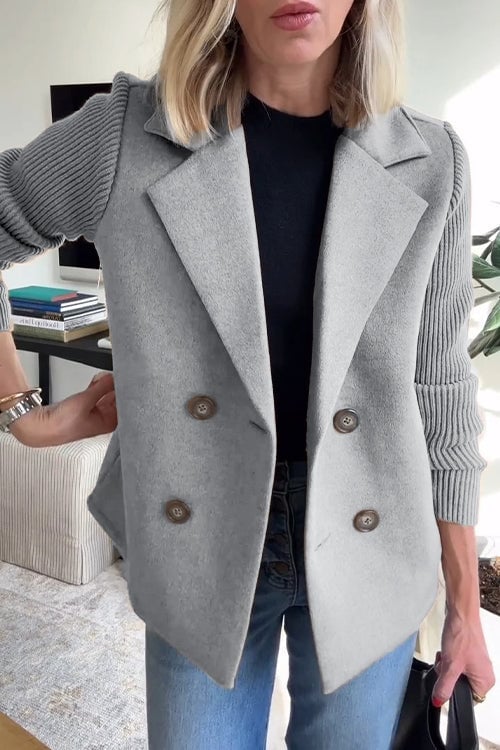 【🔥2025 New Products】🌈 Women's Lapel Button Patchwork Sleeve Casual Coat with Two Pockets on the Sides