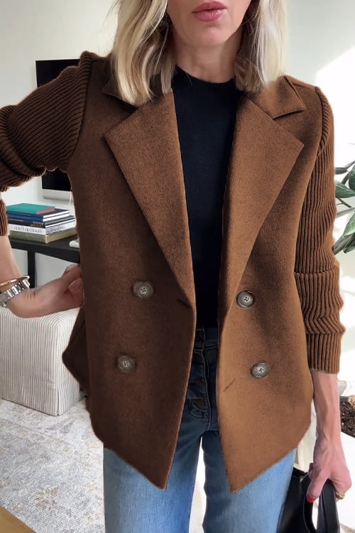 【🔥2025 New Products】🌈 Women's Lapel Button Patchwork Sleeve Casual Coat with Two Pockets on the Sides