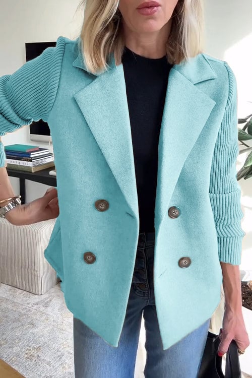 【🔥2025 New Products】🌈 Women's Lapel Button Patchwork Sleeve Casual Coat with Two Pockets on the Sides