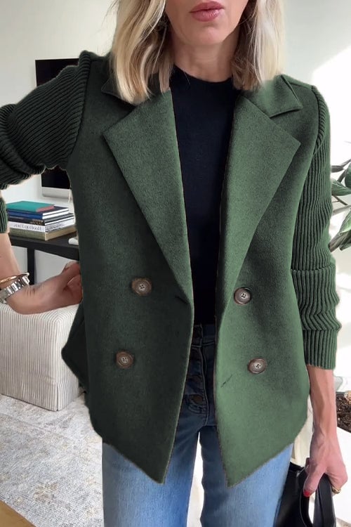 【🔥2025 New Products】🌈 Women's Lapel Button Patchwork Sleeve Casual Coat with Two Pockets on the Sides