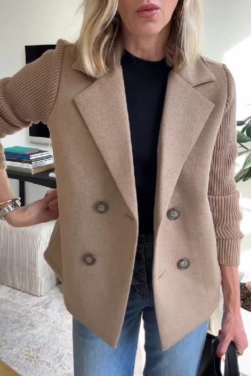 【🔥2025 New Products】🌈 Women's Lapel Button Patchwork Sleeve Casual Coat with Two Pockets on the Sides