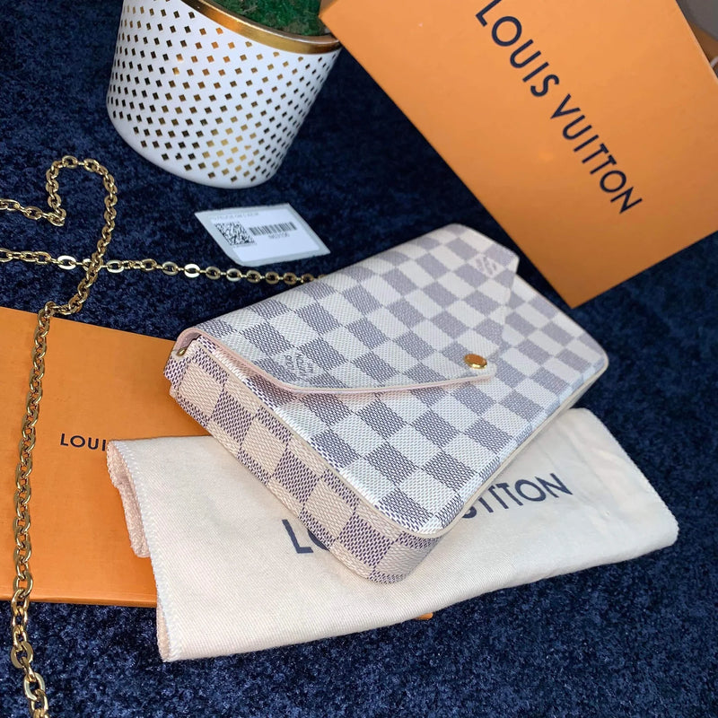 Louis Vuitton  Damier Azur Pochette Felicie Chain Wallet Rose Ballerine