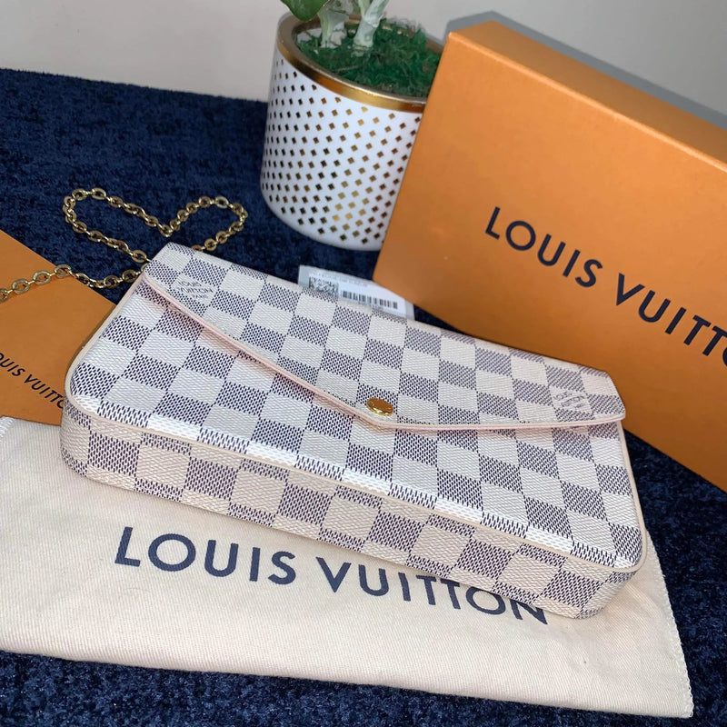 Louis Vuitton  Damier Azur Pochette Felicie Chain Wallet Rose Ballerine