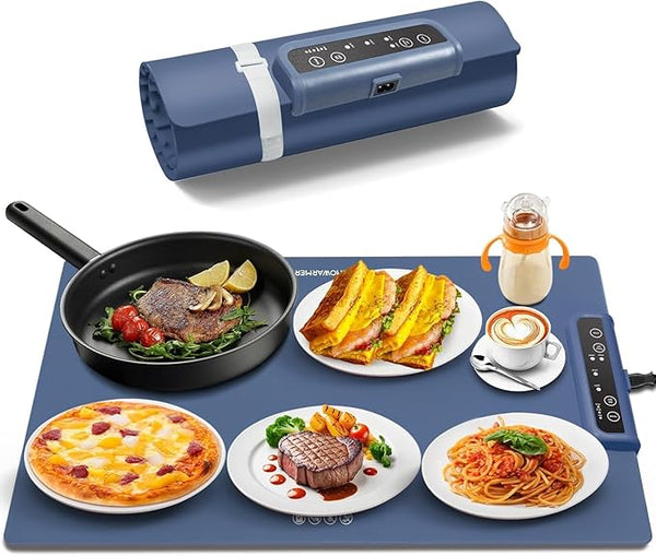 Portable  and Rollable Warming Mat for Food,Electric Warming Tray Full Surface Heating,Food Warmer with Adjustable Temperature, Food Warmers for Parties|Buffets|Gatherings,Auto Shut-Off,Everyday Use